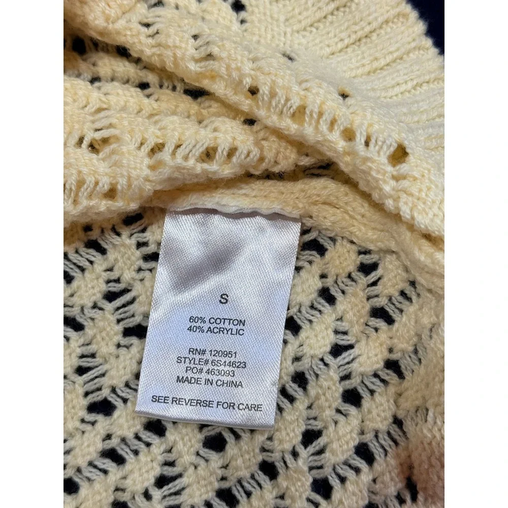 Hippie Rose Sweater Vest Womens Small Cream Boho Open Knit Front Tie Cropped‎